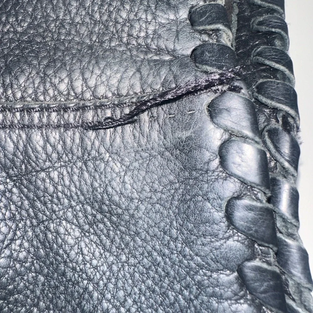 Y2K Lucky Brand Black Pebbled Soft Leather Hobo Shoulder Bag Purse Lace Up Sides